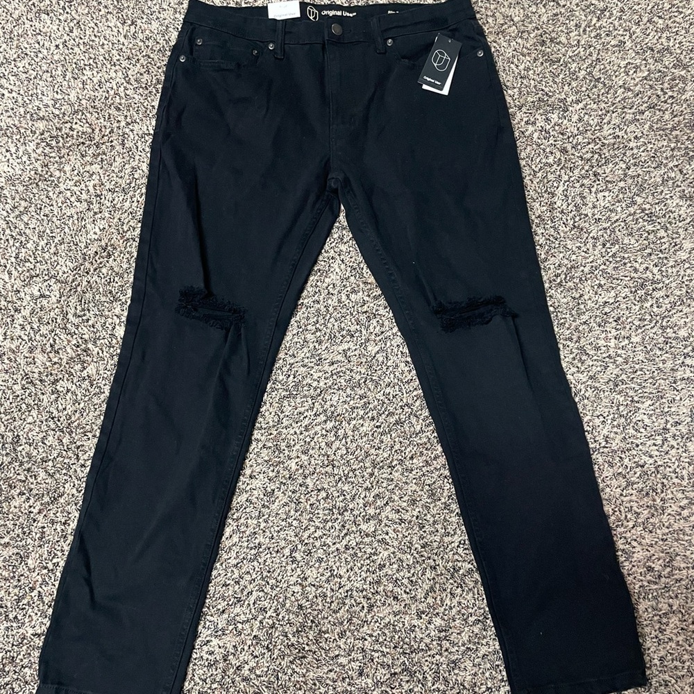 Original Use Men’s Black Slim Taper Factory Distressed Skinny Jeans Sz 36x32 NWT